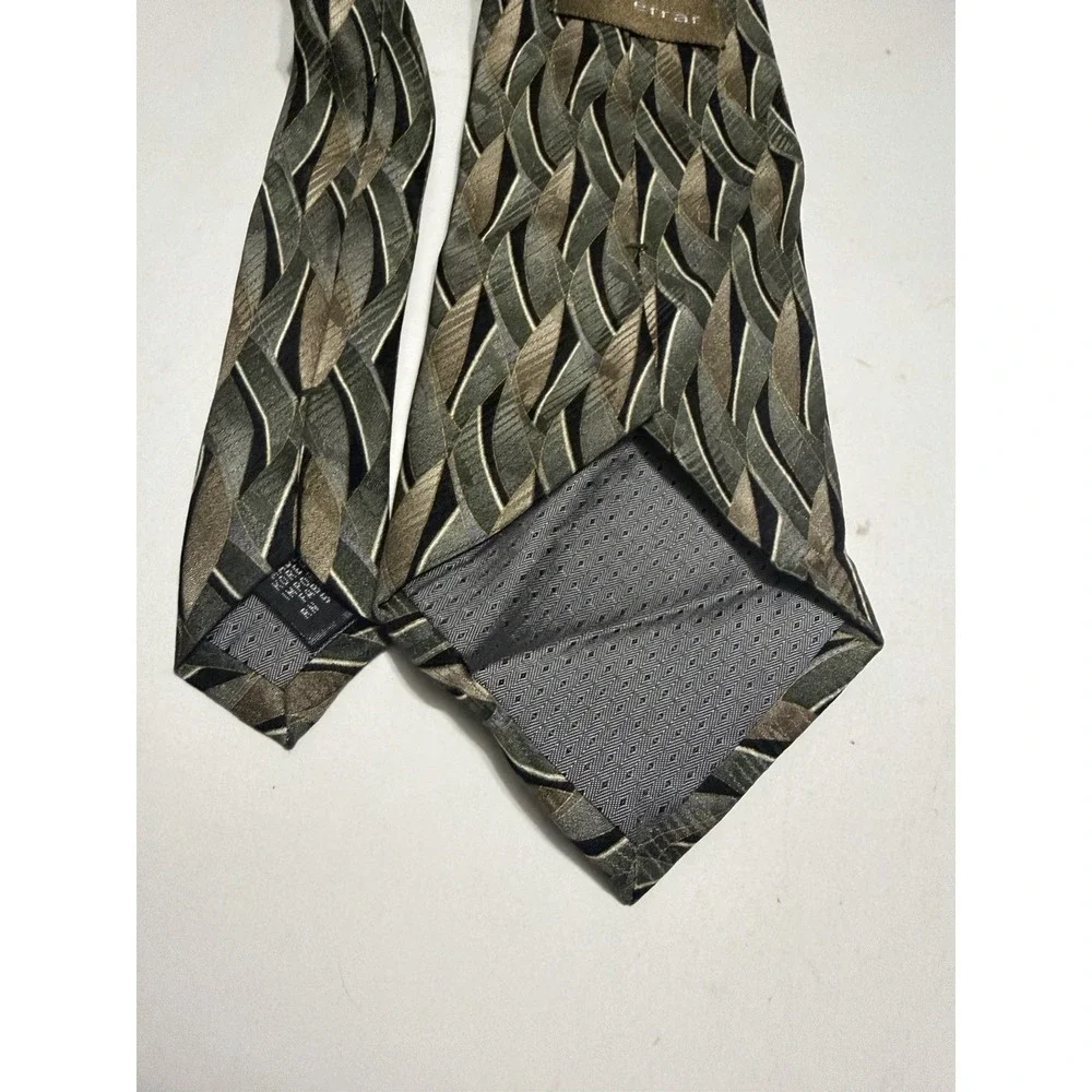 J. Ferrar Mens Silk Necktie Olive Green Taupe Geometric Woven Pattern Tie